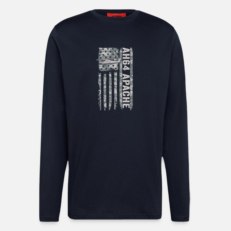 AH-64 Apache helicopter with American flag - Longsleeve - made by SPREAD  - DARK NAVY