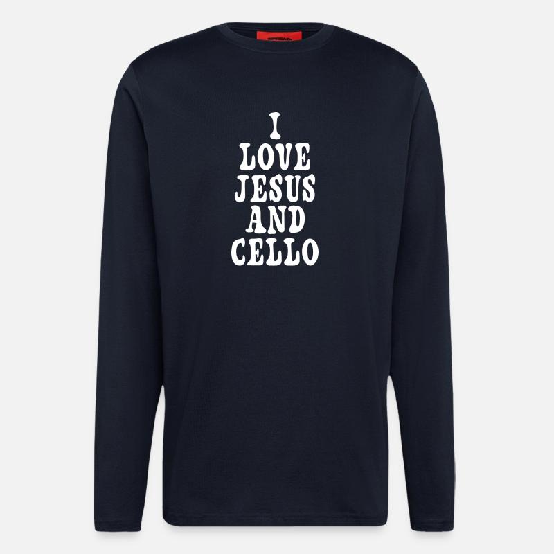 J'aime Jésus et le violoncelle - Manches longues bio décontracté fabriqué en UE - DARK NAVY
