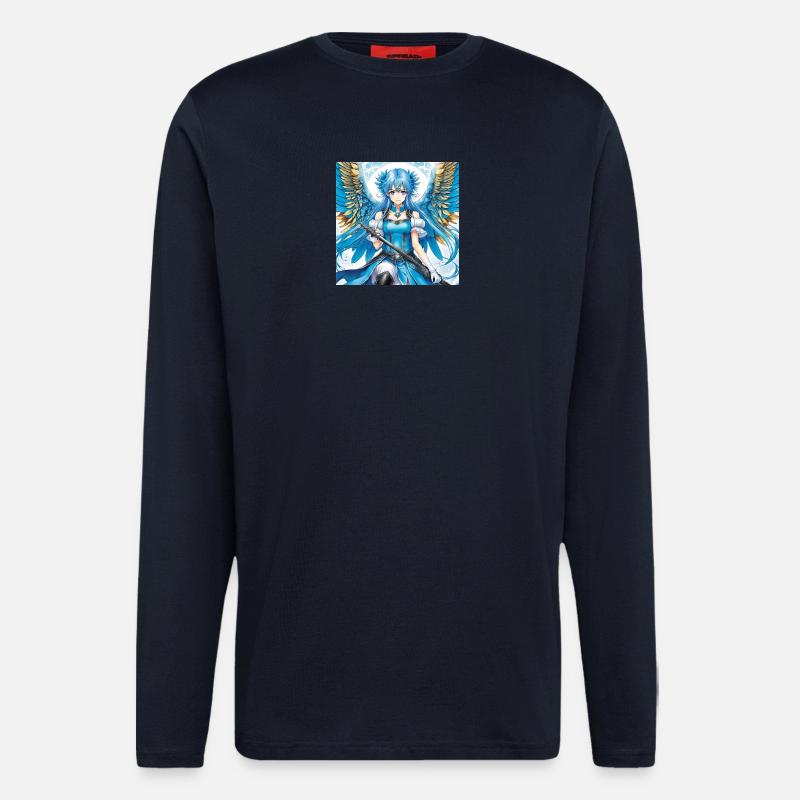 Blaues Engelswesen mit Schwert - Langarmshirt - made by SPREAD  - DARK NAVY