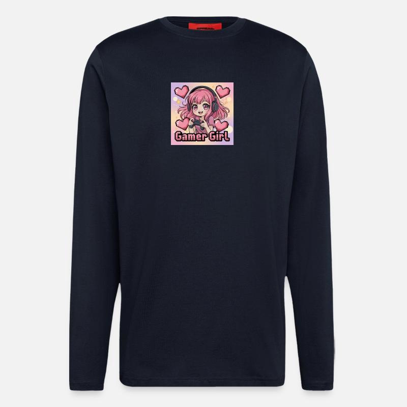 Pixel Art Gamer Mädchen Illustration - Langarmshirt - made by SPREAD  - DARK NAVY