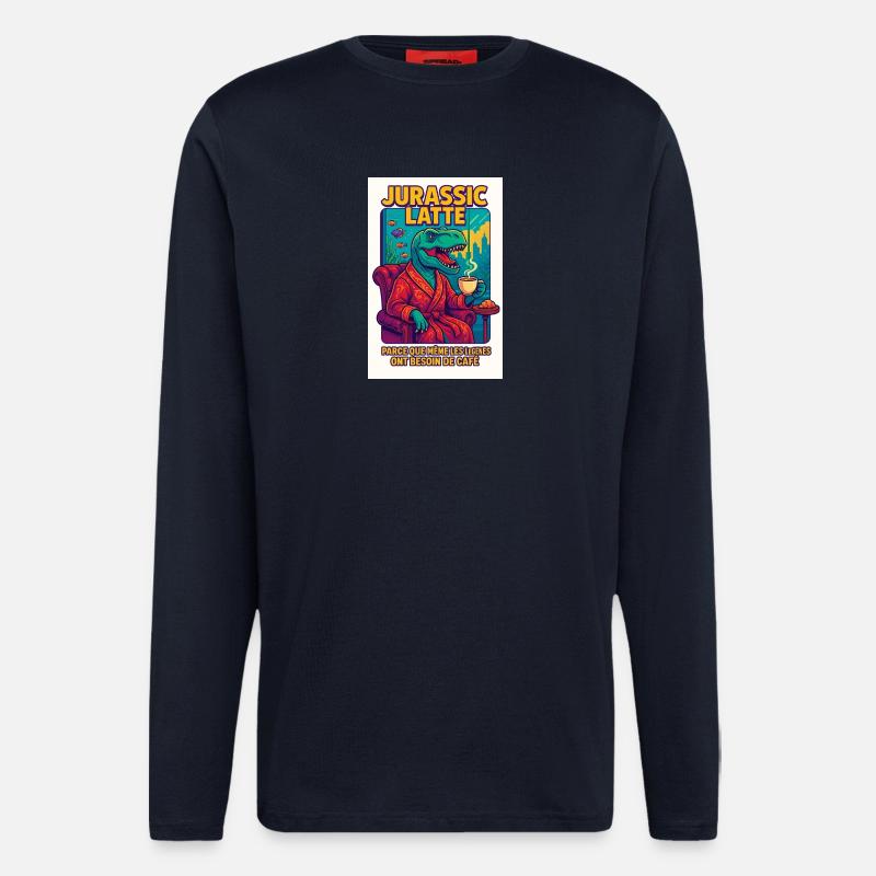 T-Rex Latte - Le café des légendes - Manches longues bio décontracté fabriqué en UE - DARK NAVY