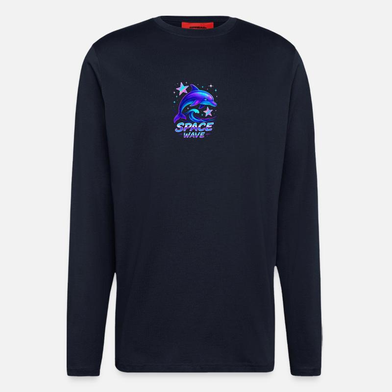 Néon Space Wave Dolphin Design - Manches longues bio décontracté fabriqué en UE - DARK NAVY