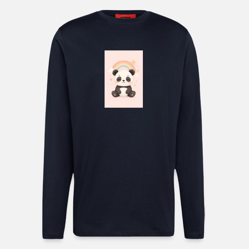 Panda mignon avec arc-en-ciel et étoiles - Manches longues bio décontracté fabriqué en UE - DARK NAVY