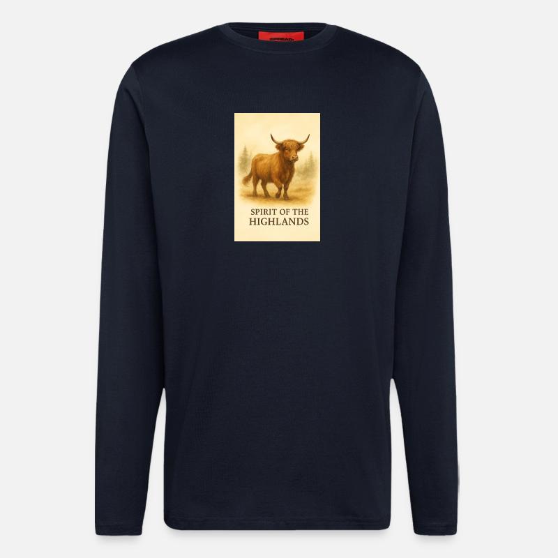 Der Geist der Highlands-Kuh - Langarmshirt - made by SPREAD - DARK NAVY