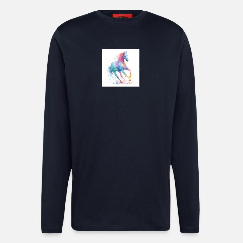 Regenbogen-Aquarellpferd - Langarmshirt - made by SPREAD  - DARK NAVY
