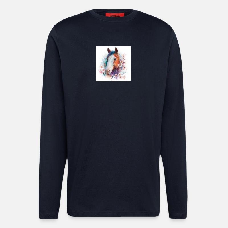 Aquarell Pferdeblüten-Porträt - Langarmshirt - made by SPREAD  - DARK NAVY