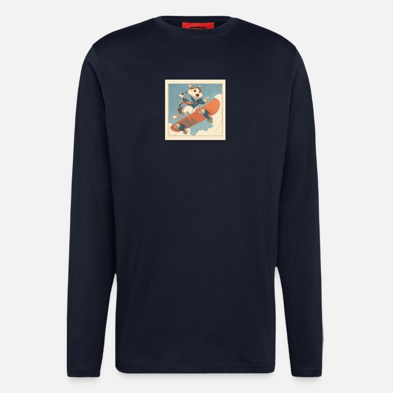 Retro-Katzen-Skateboarder im Flug - Langarmshirt - made by SPREAD  - DARK NAVY
