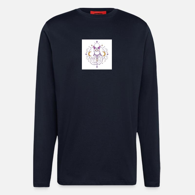 mystical-cat-moon-celestial-A - Longsleeve - made by SPREAD  - DARK NAVY