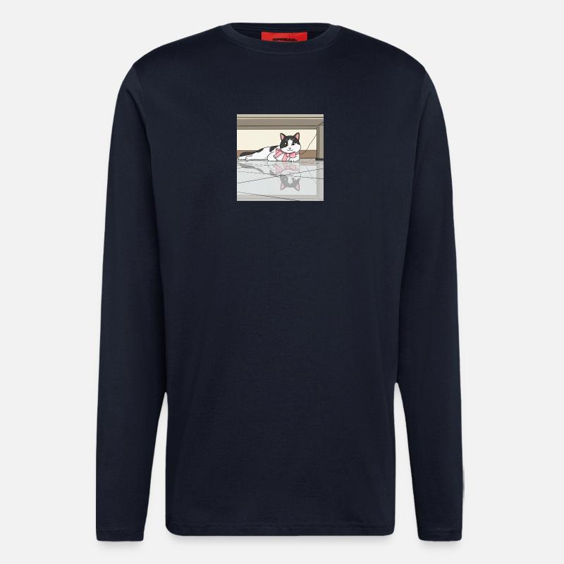 Cat with pink bow reflection - Longsleeve - made by SPREAD  - DARK NAVY