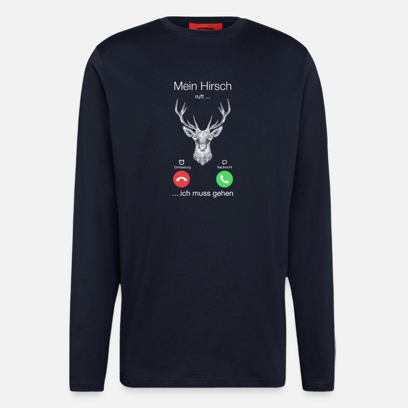 Geschenk Anruf Hirsch ruft - Langarmshirt - made by SPREAD  - DARK NAVY