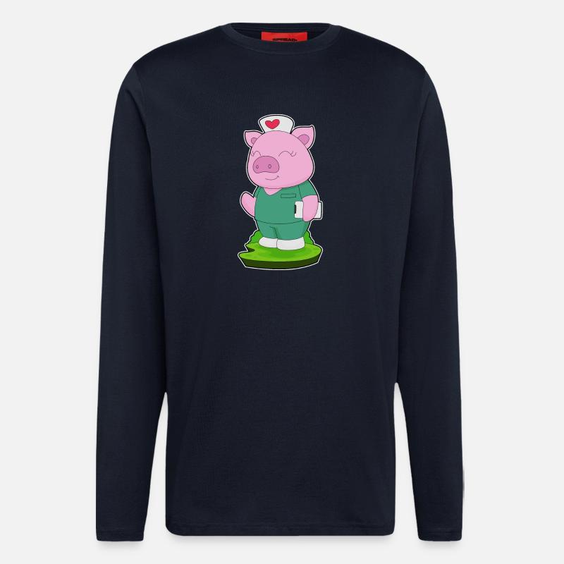 Bloc-notes d’infirmière porcine - Manches longues bio décontracté fabriqué en UE - DARK NAVY