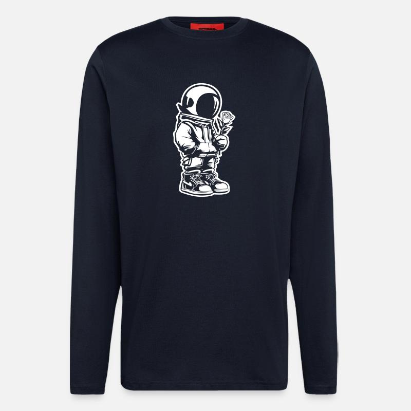 Enfant de l’espace avec rose - Manches longues bio décontracté fabriqué en UE - DARK NAVY