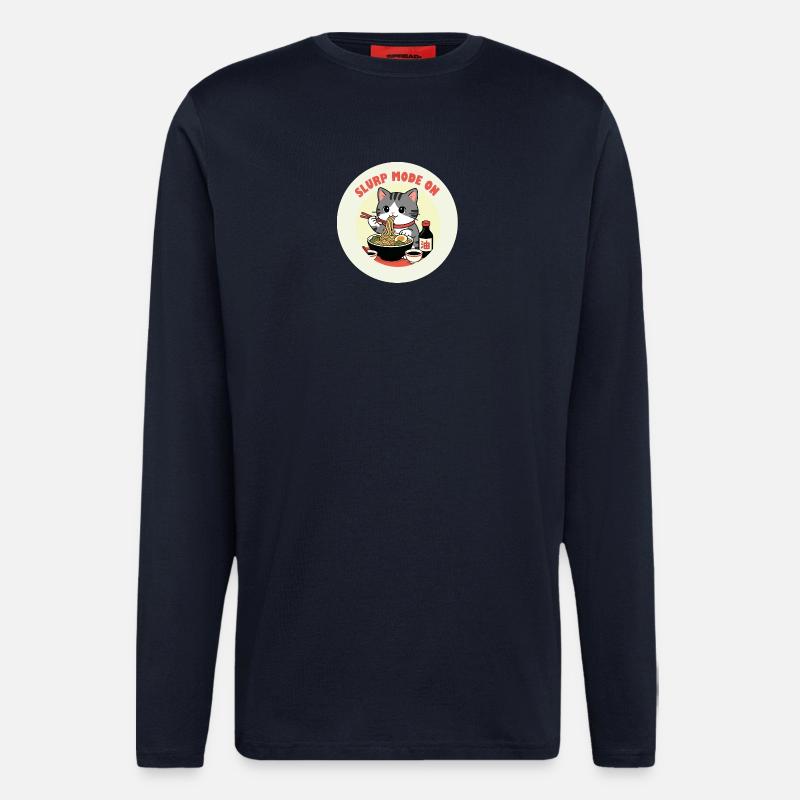 Chaton mangeant Ramen Mode Slurp - Manches longues bio décontracté fabriqué en UE - DARK NAVY
