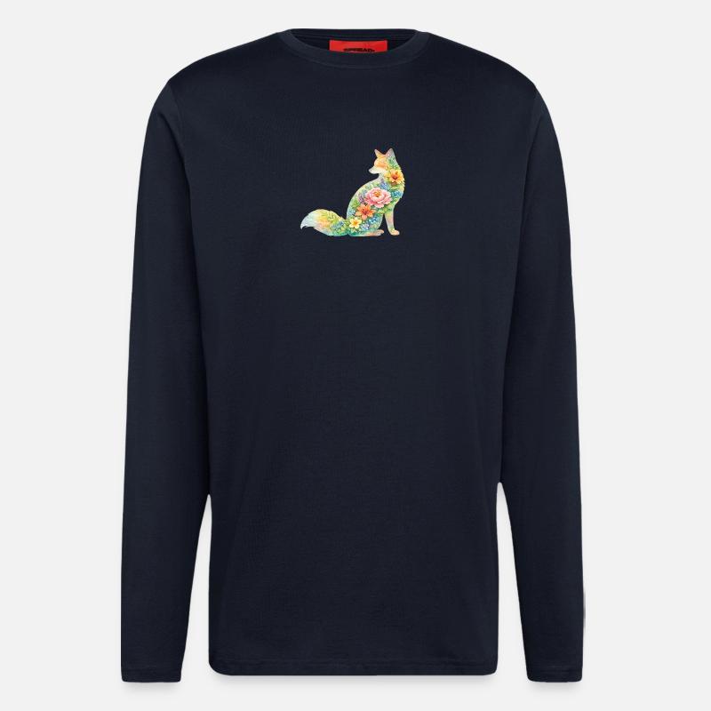 Fuchs Aquarell Silhouette Blumen - Langarmshirt - made by SPREAD  - DARK NAVY