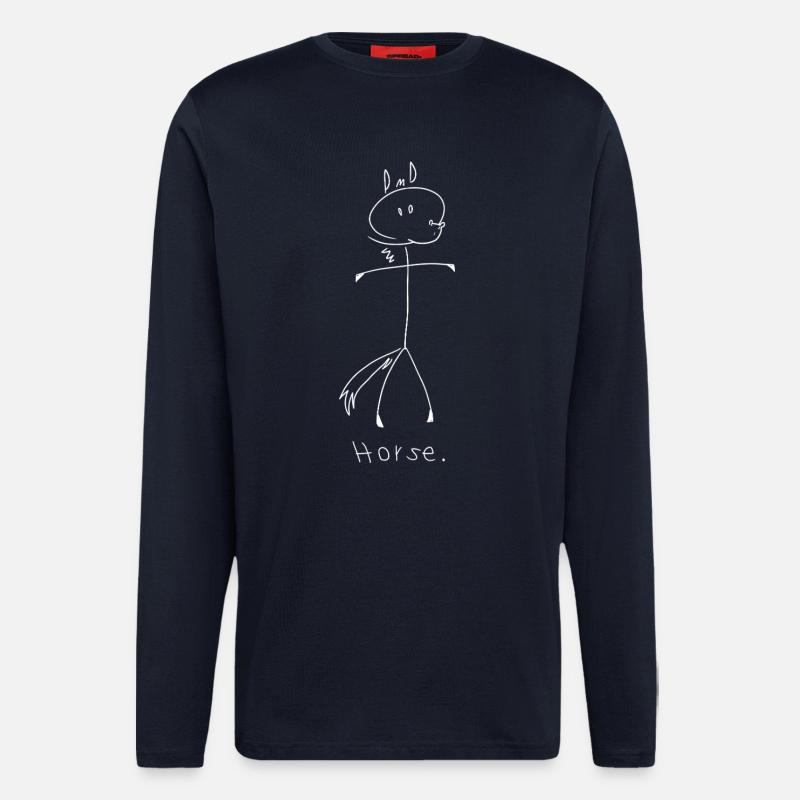 cheval. (lignes blanches) (par Leni Riosa) - Manches longues bio décontracté fabriqué en UE - DARK NAVY