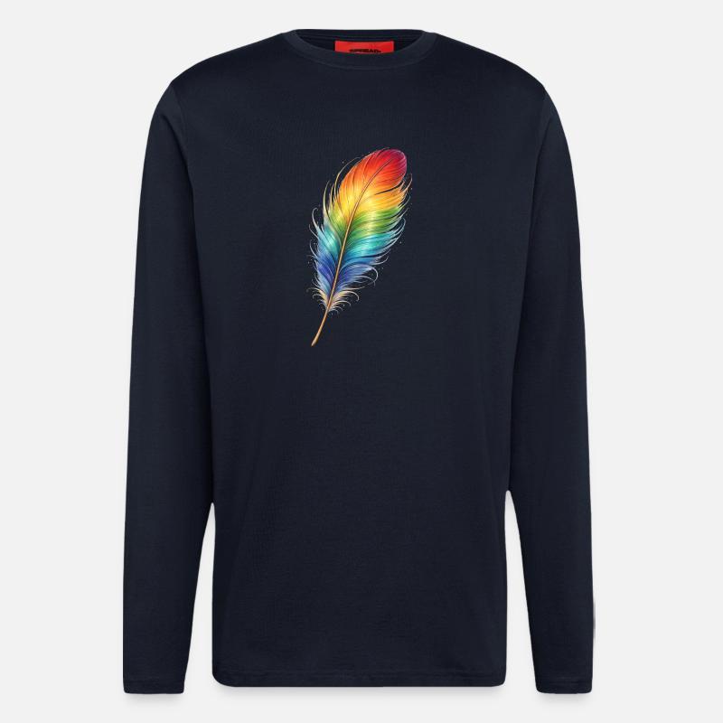 Bunte Feder Regenbogen Boho Design - Langarmshirt - made by SPREAD - DARK NAVY