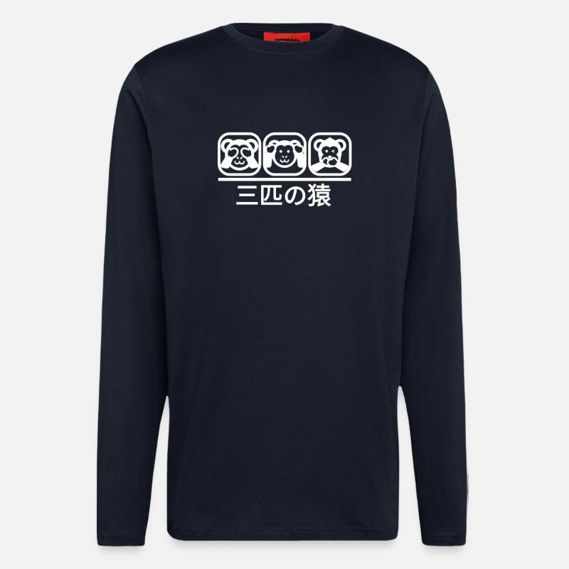 Three Monkeys White - Longsleeve - made by SPREAD  - DARK NAVY