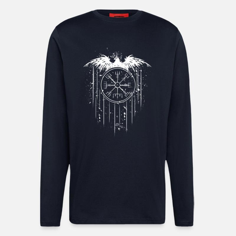 Vegvisir Runic Compass - Eagle Celts Vikings - Organic Relaxed pitkähihainen paita Made in EU - DARK NAVY