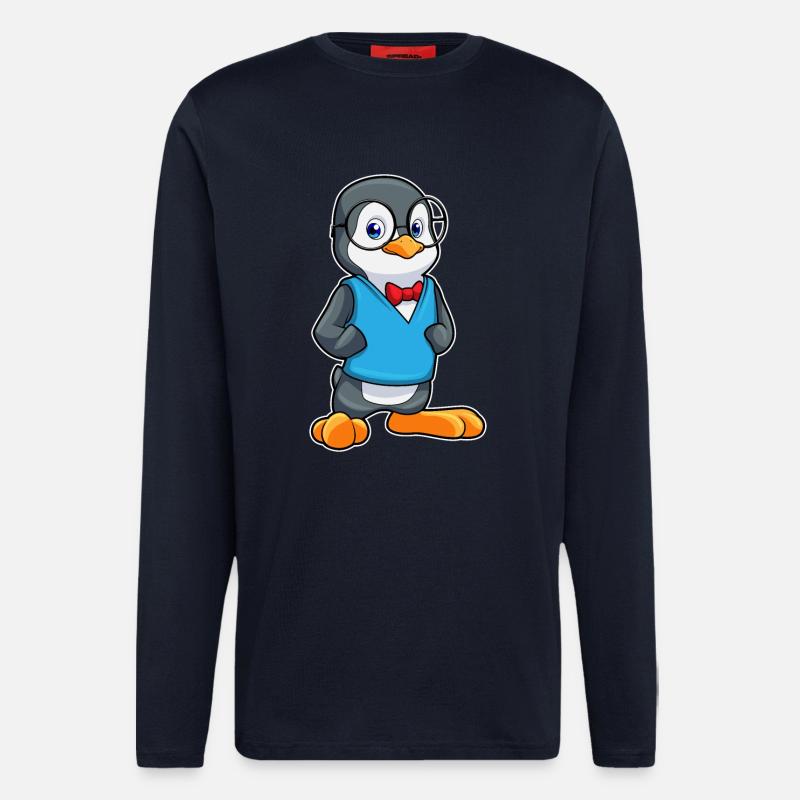 Pinguin als Nerd mit Brille - Langarmshirt - made by SPREAD  - DARK NAVY