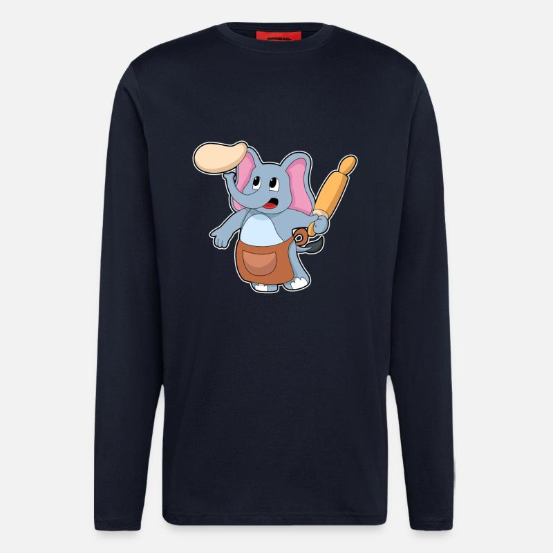 Elefant Bäcker Nudelholz Backen - Langarmshirt - made by SPREAD  - DARK NAVY
