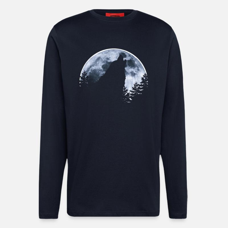 Wolf howls moon - Wolf's silhouette - Longsleeve - made by SPREAD  - DARK NAVY