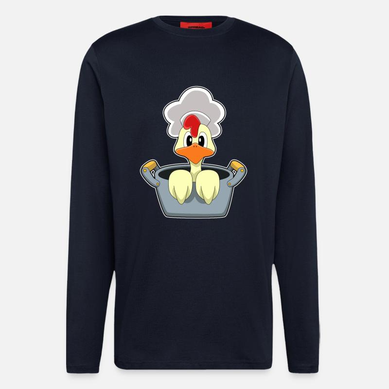 Poulet avec marmite - Manches longues bio décontracté fabriqué en UE - DARK NAVY