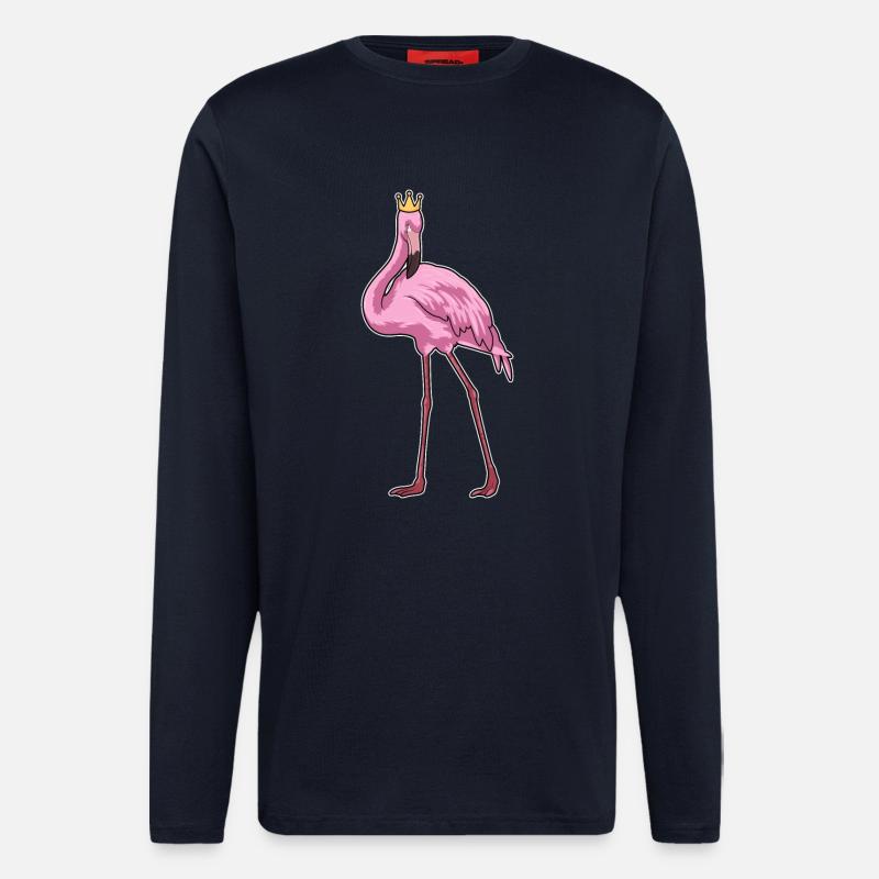 Flamant rose avec couronne - Manches longues bio décontracté fabriqué en UE - DARK NAVY