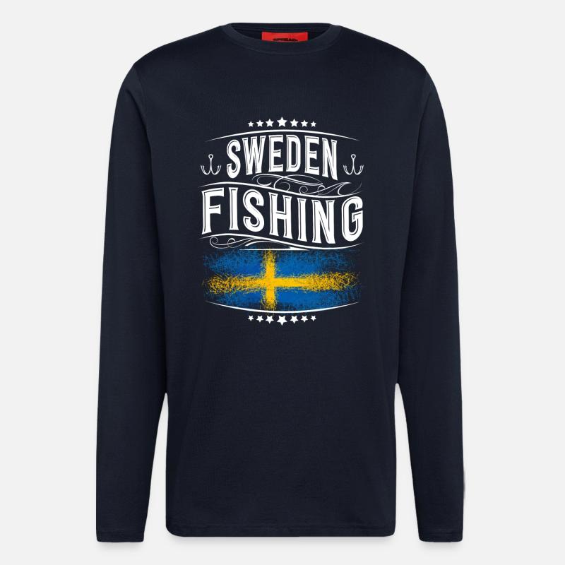 Suède Pêche Pêcheur Pêcheur - Manches longues bio décontracté fabriqué en UE - DARK NAVY