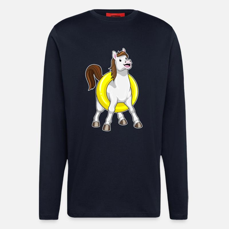 Pferd als Schwimmer mit Rettungsring - Langarmshirt - made by SPREAD - DARK NAVY