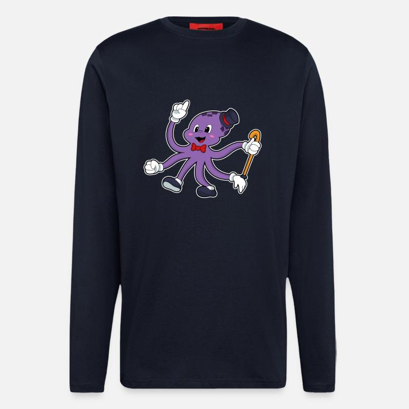 Krake als Zauberer mit Hut - Langarmshirt - made by SPREAD - DARK NAVY