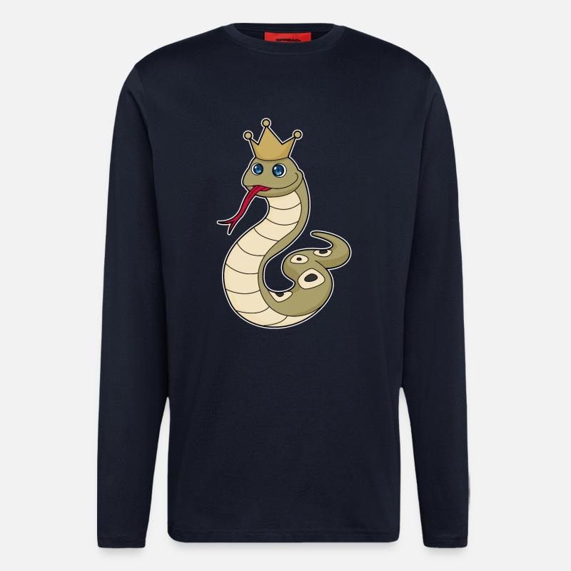 Serpent comme roi avec couronne - Manches longues bio décontracté fabriqué en UE - DARK NAVY