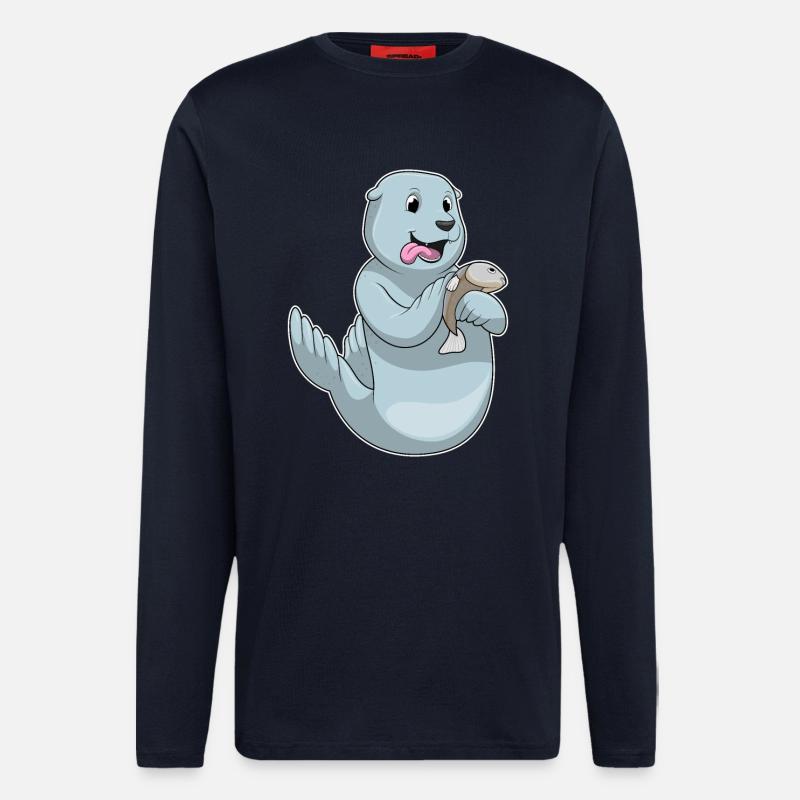 Sceller avec du poisson - Manches longues bio décontracté fabriqué en UE - DARK NAVY