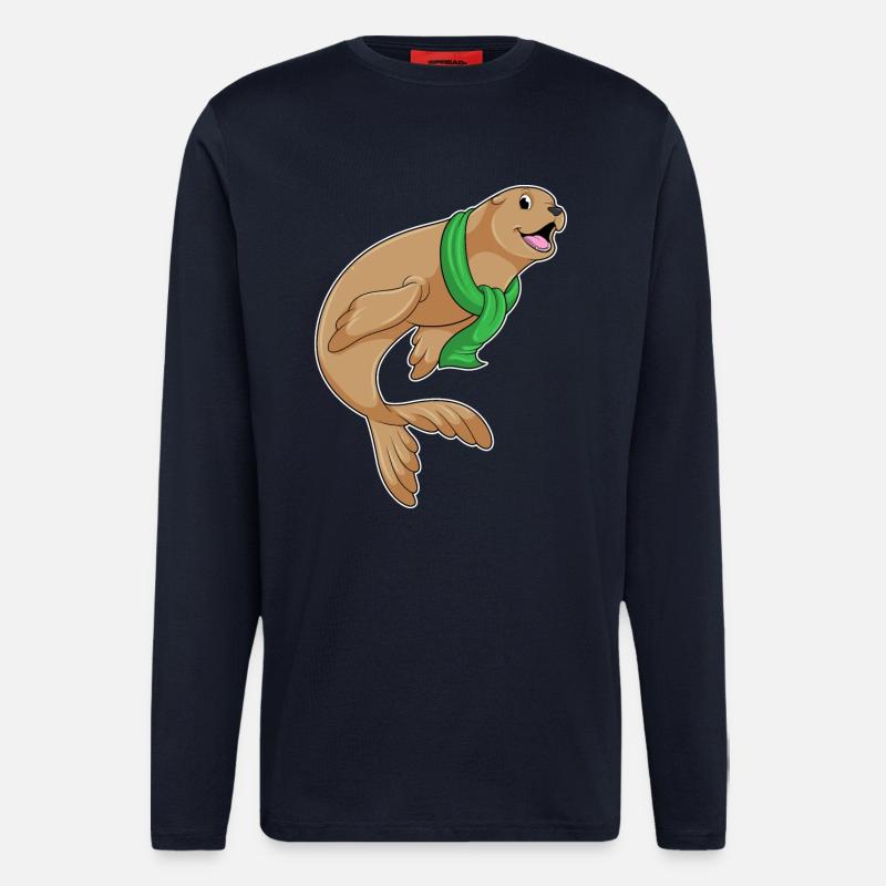 Seehund mit Schal - Langarmshirt - made by SPREAD  - DARK NAVY