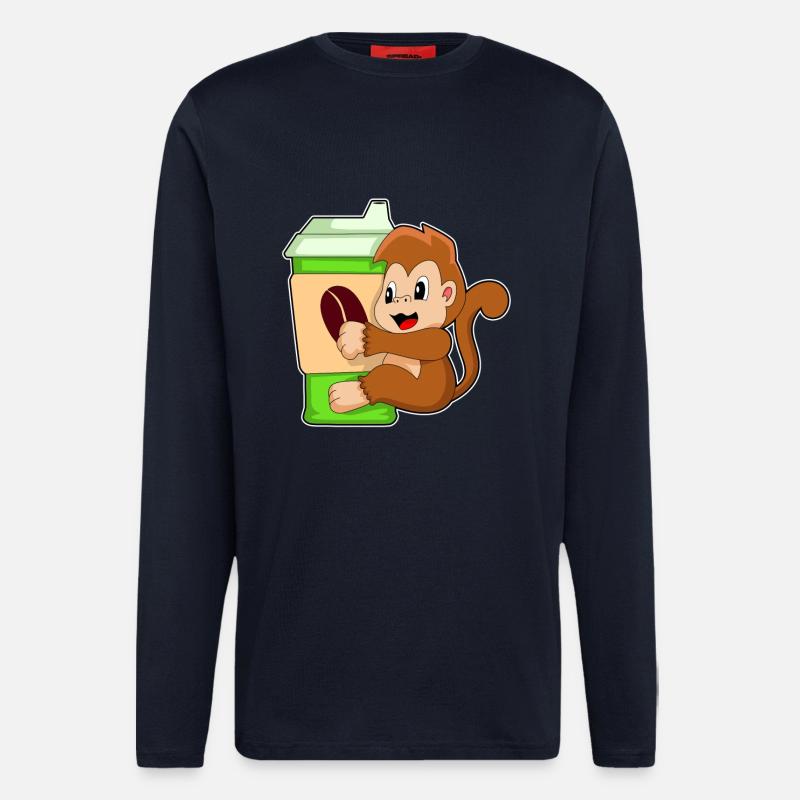 Affe Kaffee Becher - Langarmshirt - made by SPREAD  - DARK NAVY