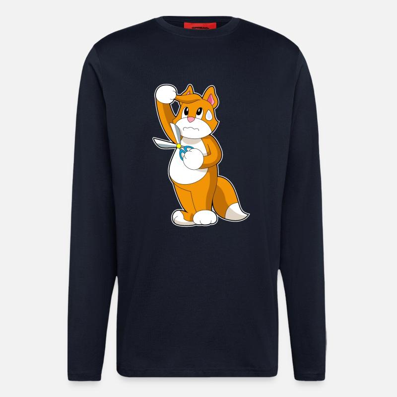 Cat Coiffeur Ciseaux - Manches longues bio décontracté fabriqué en UE - DARK NAVY