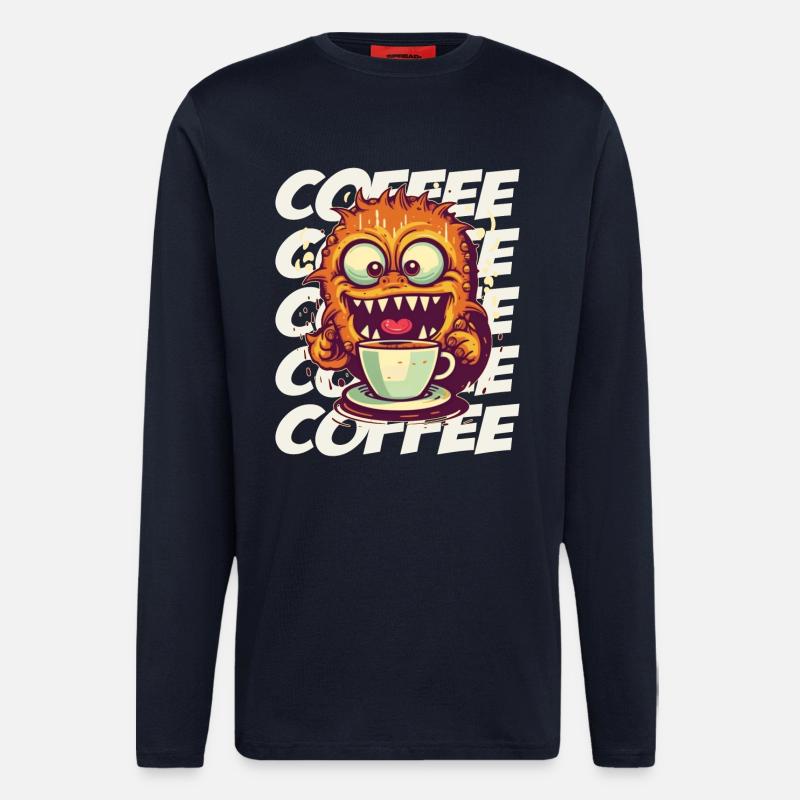 Monstre de café avec lettrage - Manches longues bio décontracté fabriqué en UE - DARK NAVY