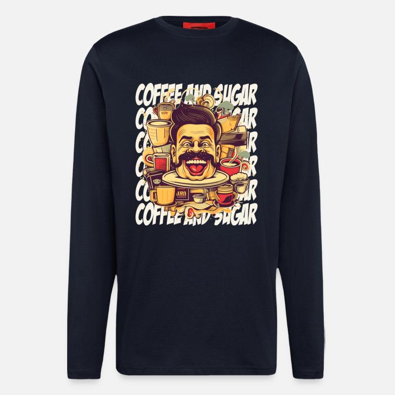 Fou de café avec lettrage - Manches longues bio décontracté fabriqué en UE - DARK NAVY