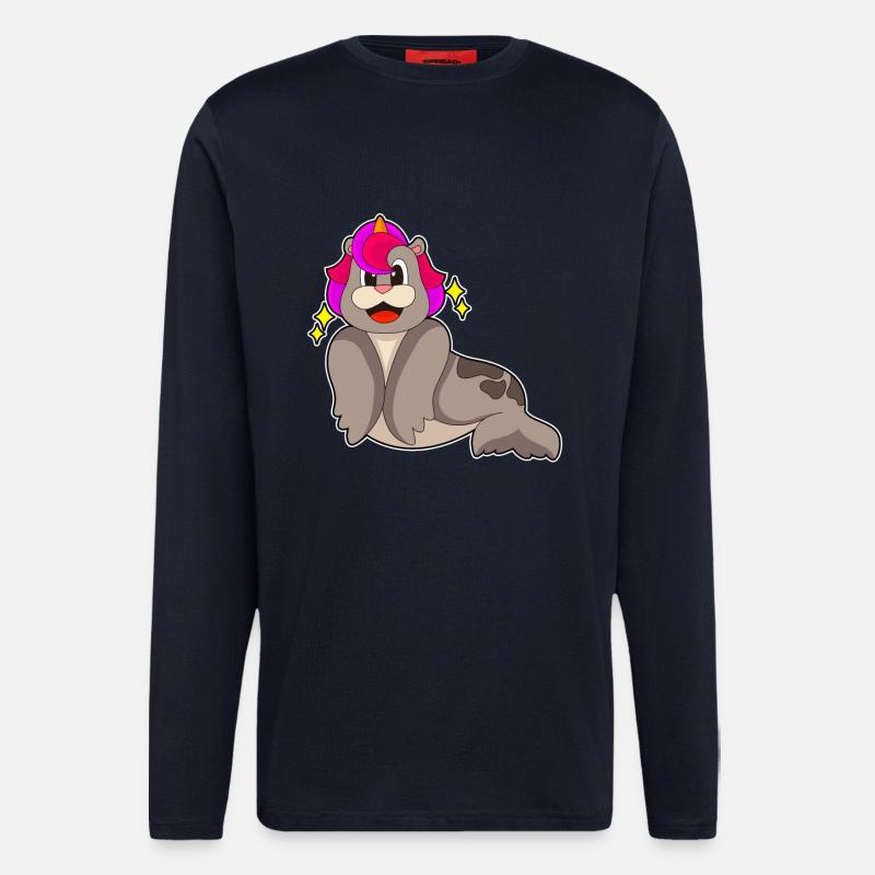 Licorne de phoque - Manches longues bio décontracté fabriqué en UE - DARK NAVY