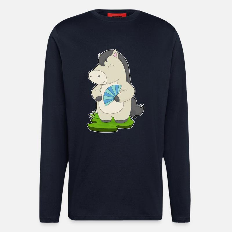 Éventail de main de cheval - Manches longues bio décontracté fabriqué en UE - DARK NAVY