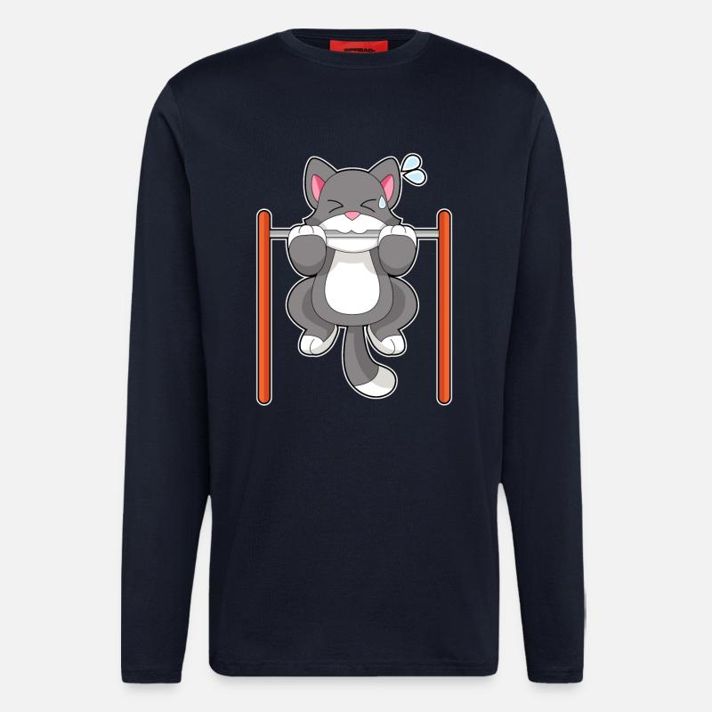 Cat Bodybuilder Pull-ups Bodybuilding - Longsleeve - made by SPREAD - DARK NAVY