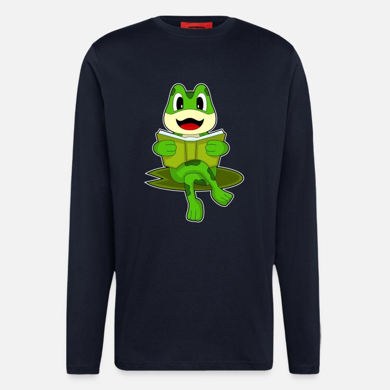 Frosch Nerd Buch - Langarmshirt - made by SPREAD  - DARK NAVY