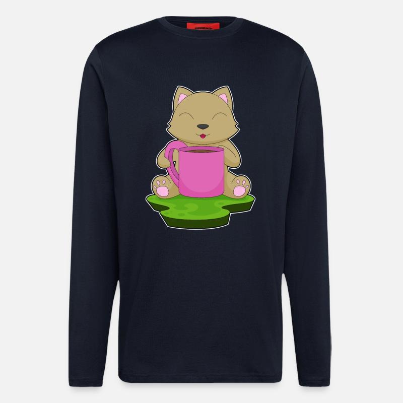 Katze Kaffee Becher - Langarmshirt - made by SPREAD  - DARK NAVY