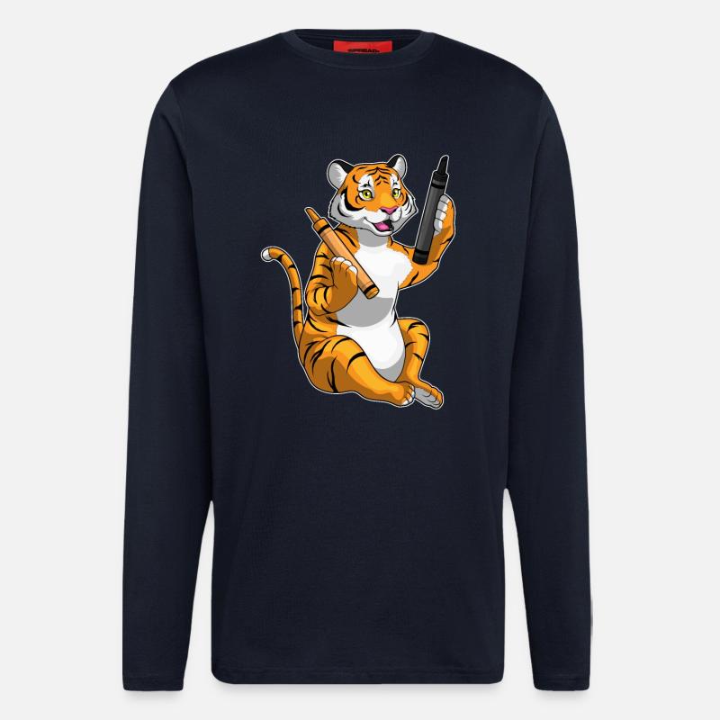 Tiger Schüler Buntstift Schule - Langarmshirt - made by SPREAD  - DARK NAVY
