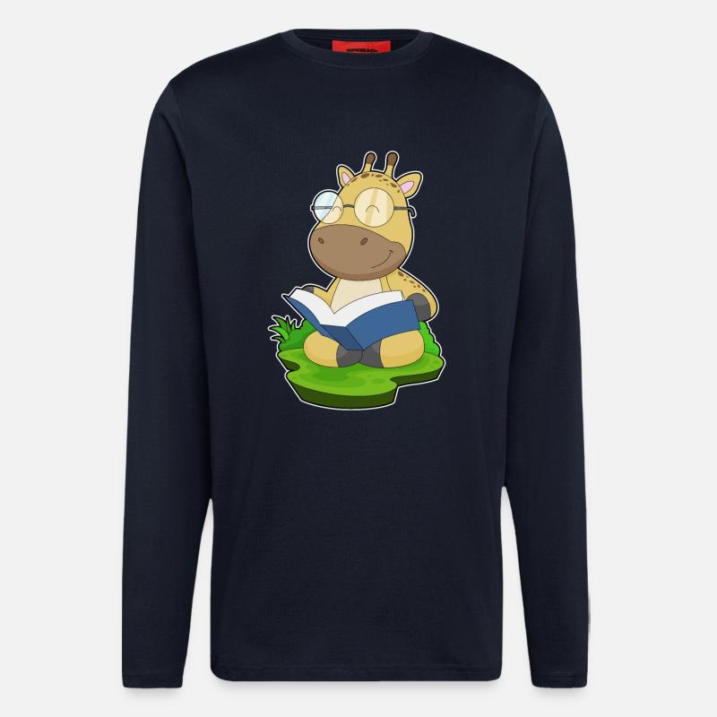 Giraffe Nerd Buch Brille - Langarmshirt - made by SPREAD  - DARK NAVY