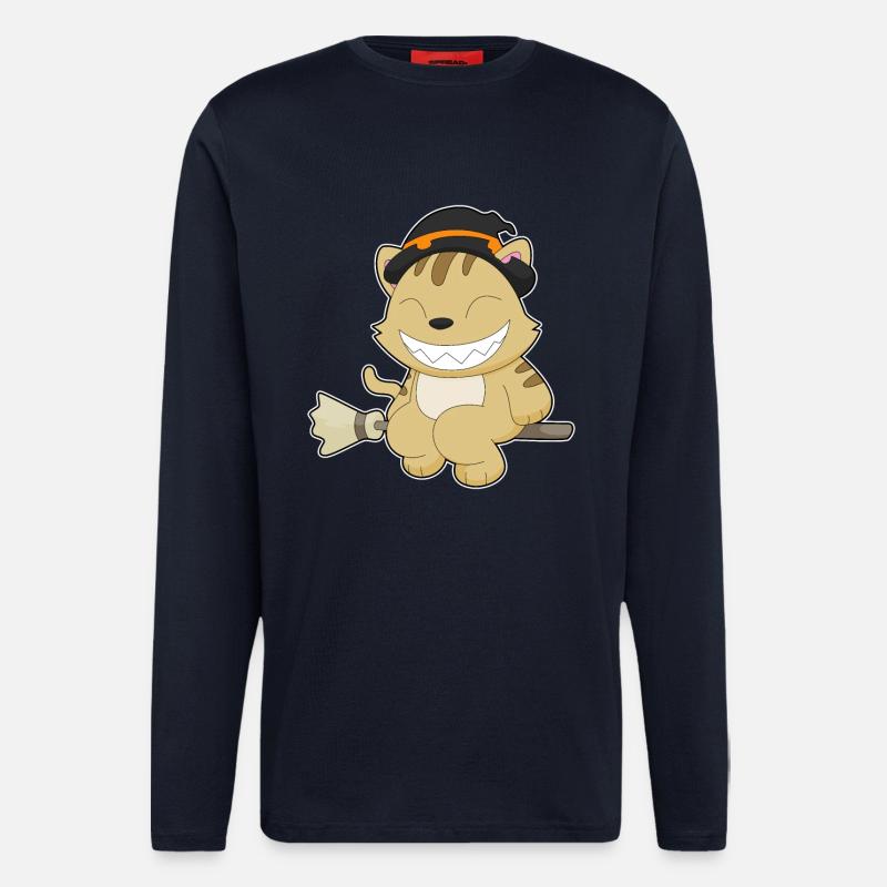 Chat Halloween Sorcière - Manches longues bio décontracté fabriqué en UE - DARK NAVY