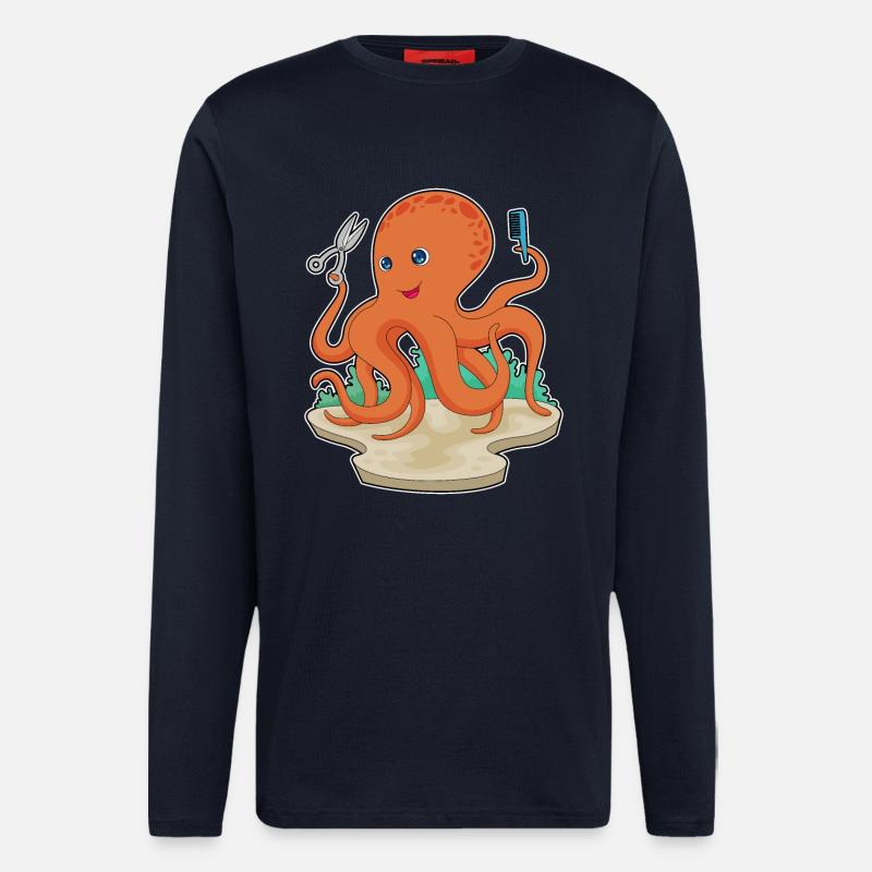 Octopus Coiffeur Ciseaux - Manches longues bio décontracté fabriqué en UE - DARK NAVY