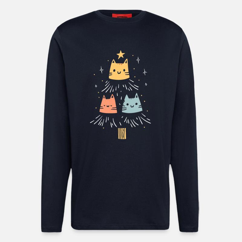 Cats Christmas Tree Cat Lover Gift - Longsleeve - made by SPREAD  - DARK NAVY