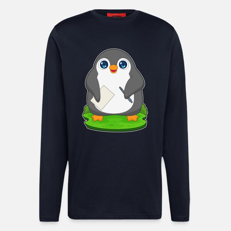 Pinguin Schüler Papier Schule - Langarmshirt - made by SPREAD - DARK NAVY