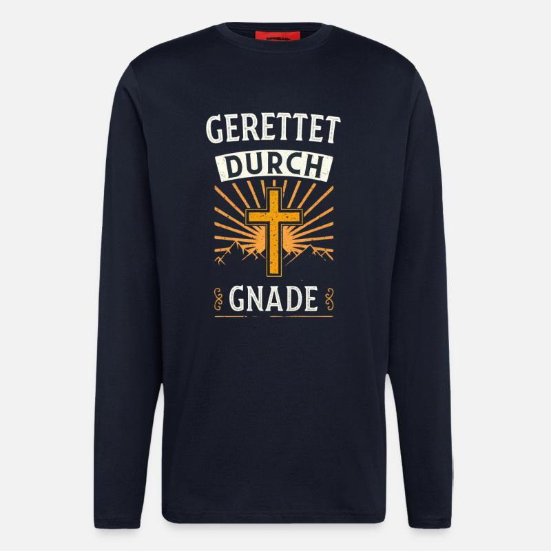 Gerettet durch Gnade - Langarmshirt - made by SPREAD  - DARK NAVY