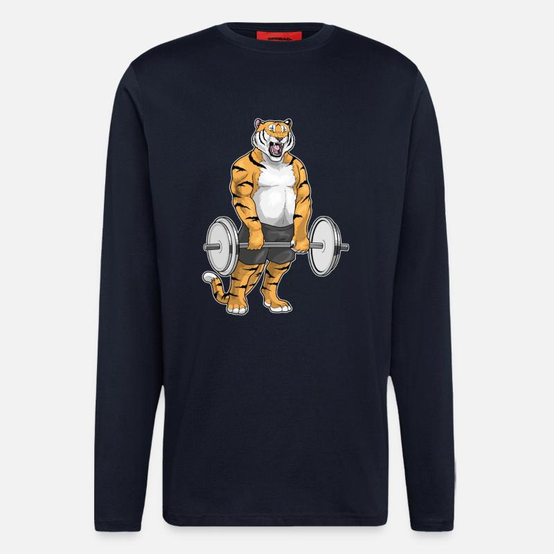Tiger Bodybuilder Dumbbell Bodybuilding - Longsleeve - made by SPREAD  - DARK NAVY